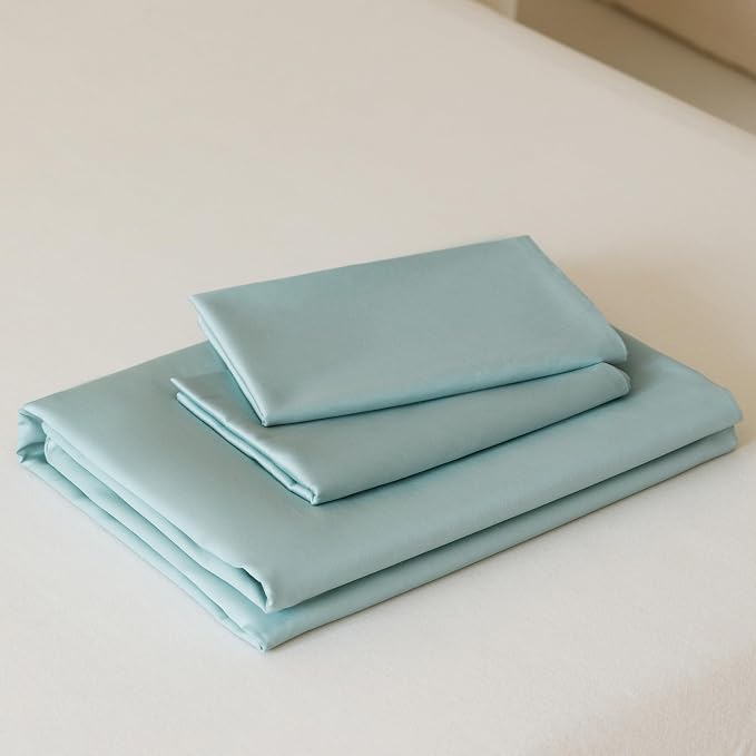 HeimenAogo Egyptian Cotton Duvet Cover Queen Size Sateen Weave, Silky Soft and Breathable Bedding Set with Zipper Closure, Long Staple Cotton Bed Linen Skylight Blue 3Pcs (90"×90")
