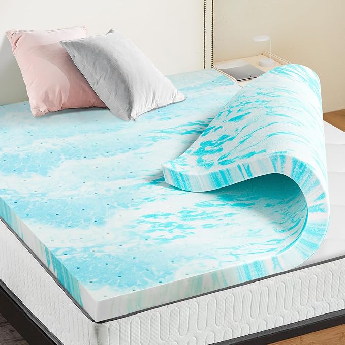 NEWBULIG 2 Inch King Cooling Gel Memory Foam Mattress Topper | Gel memory foam relieves pressure, ventilated design keeps cool. Fits King size, CertiPUR-US certified, comes in a box.