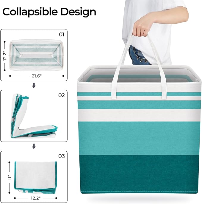 HomeHacks 2 Pack Large Laundry Baskets, Laundry Hampers Bags (Green 100Lx2) | Waterproof, Freestanding, Collapsible Clothes Hamper with Reinforced Handles in Laundry Room, Dorm, Bathroom, Bedroom
