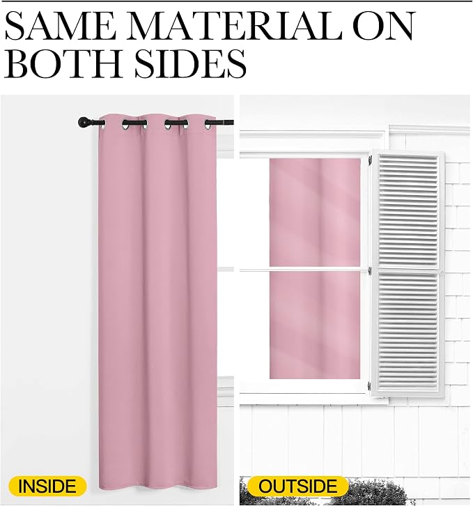 NICETOWN Bedroom Curtain Panels, 1 Pair, 34 by 72-inch, Crystal Pink | Blackout Draperies, Thermal Insulated Solid Grommet Blackout Curtains/Drapes