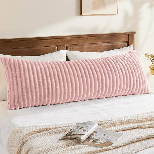 BEDELITE Fluffy Striped Body Pillow Cover with Zipper, Pink, 20x54 | Ultra-soft Faux Fur with 10D Striped Texture, Comfy, Plush, and Cloud-like, Body Pillow Pillowcase for Bed Couch Room Decor