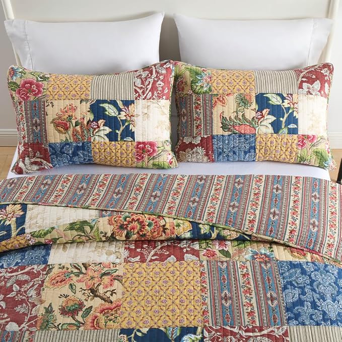 ENASAL Cotton Bedspread Quilt Sets Reversible Bedding Coverlet Sets Comforters Vintage Luxury Gorgeous Floral Real Patchwork Bedspread,King Size