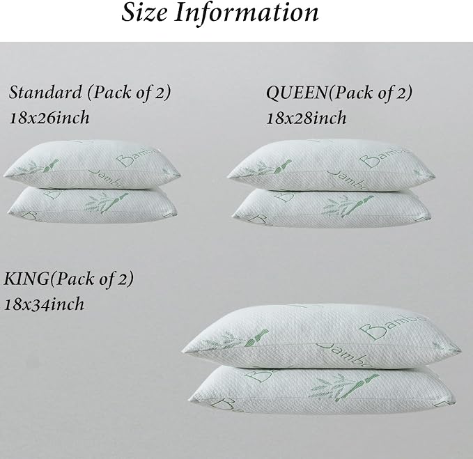 Memory Foam Pillows Queen Size set of 2, Shredded Memory Foam Bed Pillow for Sleeping, Adjustable Fluffy Pillow with Cooling Breathable Cover for All Sleepers, Hotel Quality Rest Pillow Queen 2 Pack