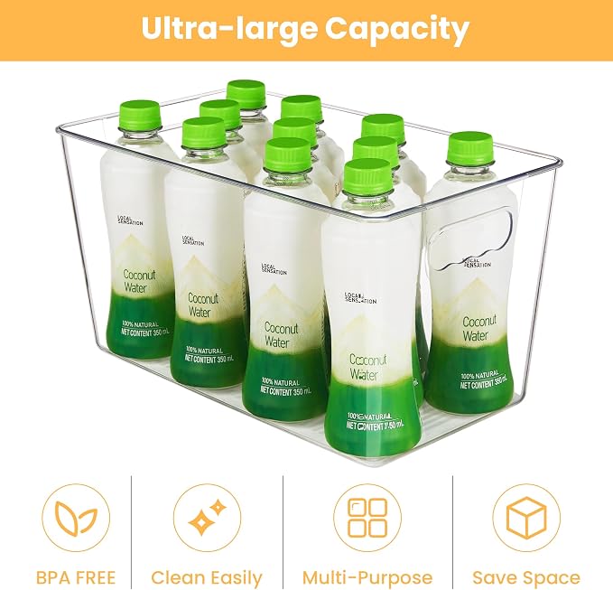 YIHONG Clear Plastic Storage Bins, 16 Pack Pantry Organizer Bins with Handle for Kitchen, Freezer,Cabinet,Closet Organization and Storage(XL)