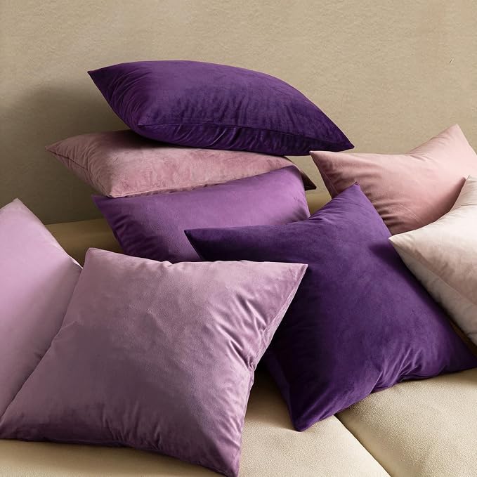 MIULEE Velvet Throw Pillow Covers 20x20 Inch Pack of 2 Eggplant Purple | Soft Solid Decorative Pillow Covers, Modern Luxury Home Decor, for Couch Chair Sofa Bedroom Livingroom