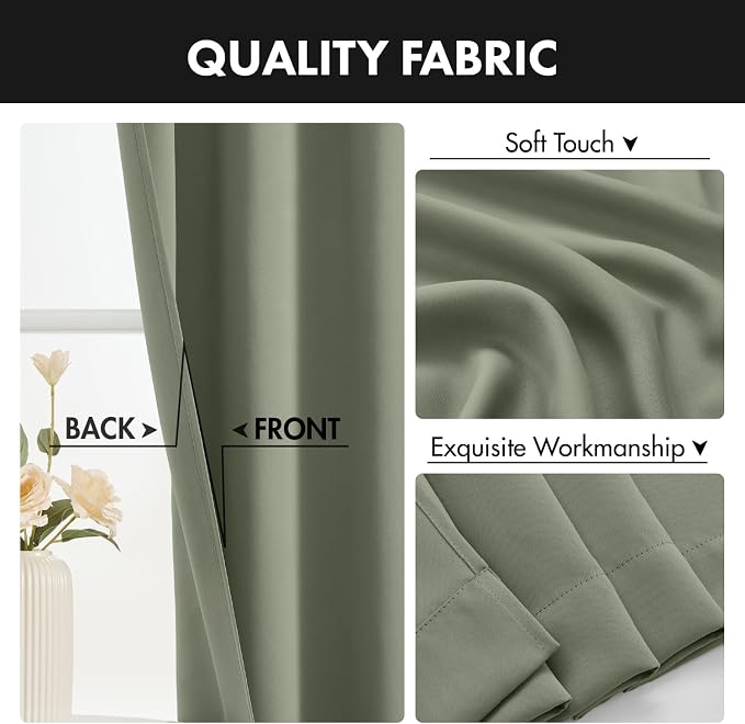 MIULEE 84 Inch Length Sage Green Blackout Bedroom Curtains Set of 4 | Thermal Curtains for Summer Heat, Light Blocking Privacy Bedroom Window Drapes, Top&Bottom Rod Pocket, Living Room