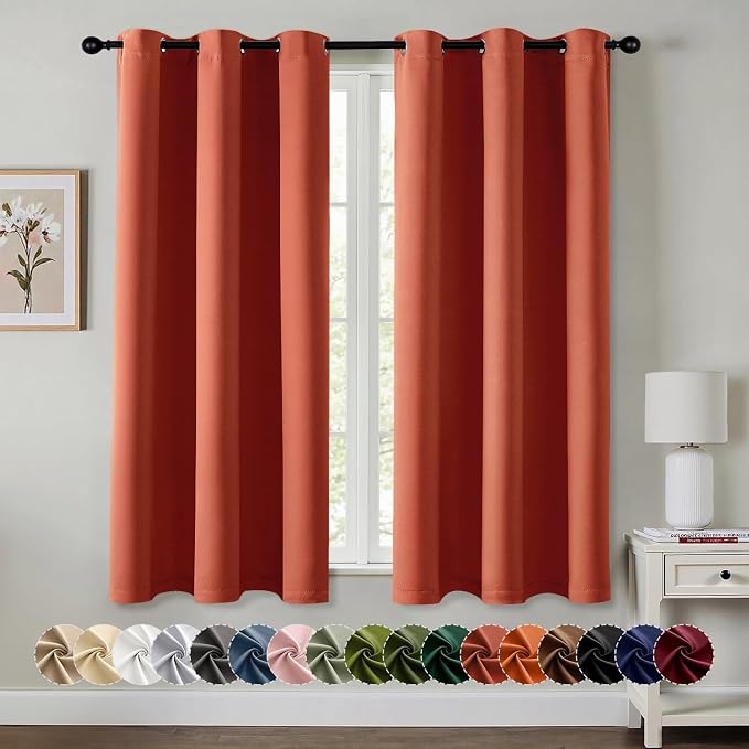 MIULEE Fall Blackout Curtains for Bedroom 2 Panel 40"x45" Long Burnt Orange | Thermal Insulated, Living Room Darkening Grommet Drapes, Noise Reducing, Light Blocking Window Treatments