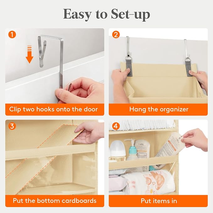Lifewit 1 Pack Over the Door Organizer, Clear Window Hanging Storage with 4 Side Pockets, Anti Tilt 40 lbs Load Behind Door for Pantry, Nursery, Bathroom, Bedroom, Dorm, 5 Section, Beige