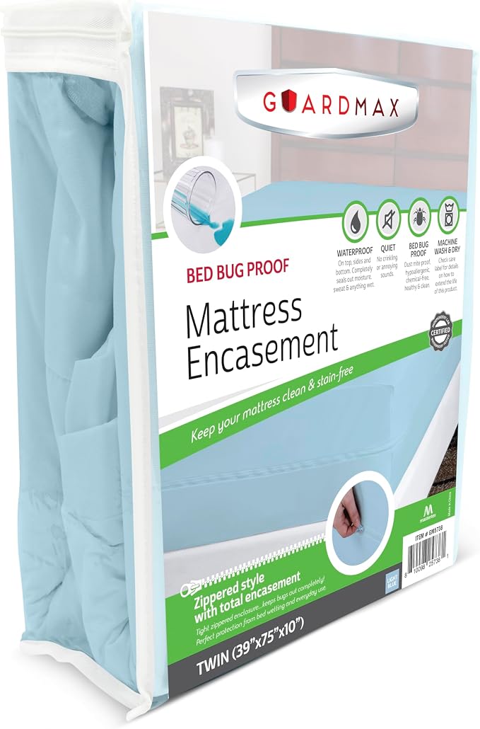 Guardmax Twin Mattress Protector Zippered, Bed Bug Mattress Cover | Waterproof, Dust Mite Proof, 6-Sided, Soft Jersey Knit, OEKO-TEX Certified, Machine Washable, Twin - 39 x 75, up to 11" Deep