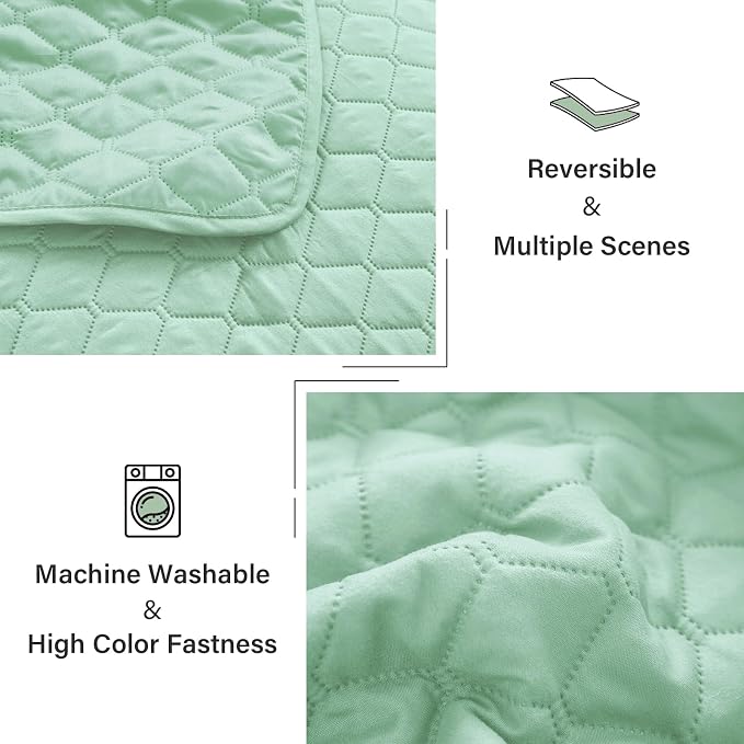 Exclusivo Mezcla Reversible King Size Quilt Bedding Set, Light Green | Lightweight Bedspreads with 2 Pillow Shams, Soft Microfiber, All Season Bed Coverlets for Bedroom Guest Room, 104x96 Inch