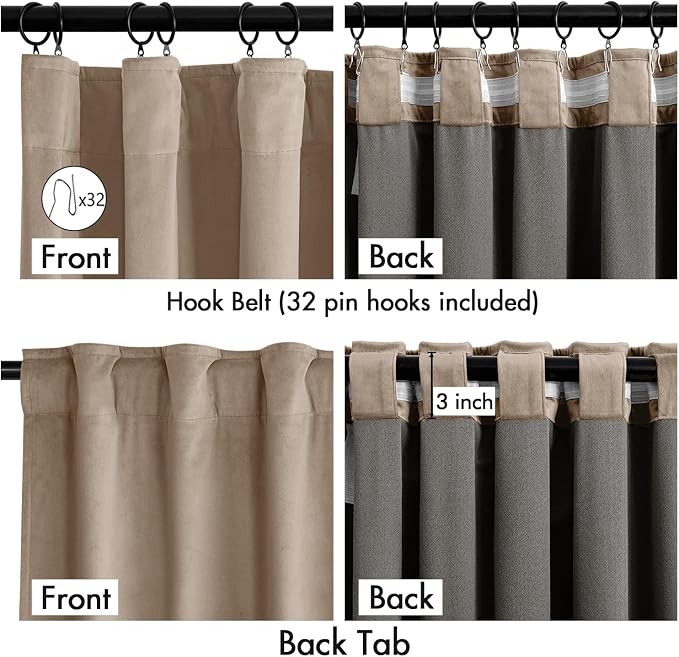 MIULEE Velvet Curtains 50W x 108L 2 Panels Camel Beige Blackout Curtains | Luxury velvet fabric, pinch pleat design, back tab hooks, thermal insulated, blackout light blocking, for living room bedroom