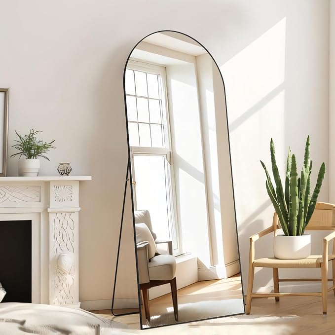 21"x64" Mirror Full Length, Upgraded Body Wall Mirrors | Shatter-Proof Glass, Floor Standing, Hanging or Leaning, Tall Mirror with Stand Aluminum Alloy Frame for Bedroom, Black
