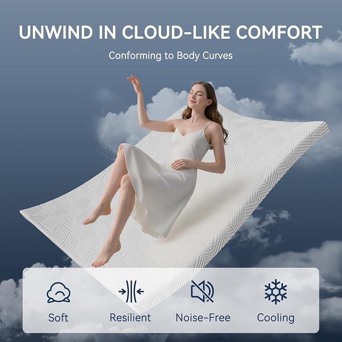 ELEMUSE 2 Inch Queen Size Gel Memory Foam Mattress Topper,Washable Cover | Pressure-Relieving Mattress Topper for Back Pain,High Density Cooling Pad,Non-Slip Design,Removable & Washable Bamboo Cover