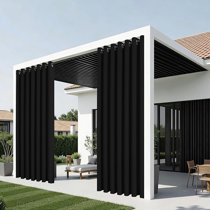 Joydeco Blackout Patio Sliding Door Curtains, Privacy Room Divider Curtains | Extra Wide Thermal Blackout Curtains for Bedroom Living Room, Curtain for Patio Door (Black, 100Wx84L, 1 Panel)