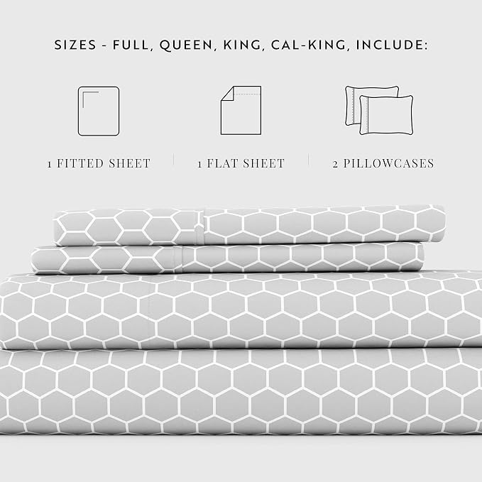 Linen Market Double-Brushed Patterned Microfiber Twin XL Sheet Set 3 Piece – Oeko-TEX Certified Ultra Soft & Wrinkle-Free - 16" Deep Pocket Sheets - Easy Care Twin XL Size - Honeycomb Light Gray