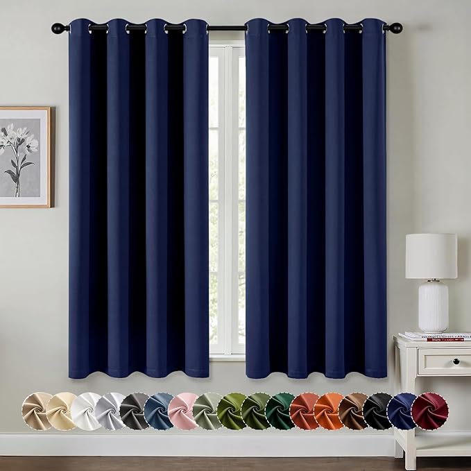 MIULEE Blackout Curtains for Bedroom 2 Panels 50 x 63 Inch Long Navy Blue | Thermal Insulated, Living Room Darkening Grommet Drapes, Noise Reducing, Light Blocking Window Treatments