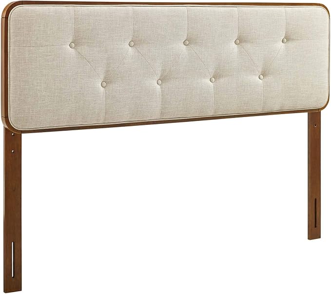Modway MOD-6235-WAL-BEI Collins Tufted King Fabric and Wood Headboard, Walnut Beige
