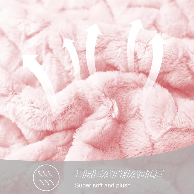 Exclusivo Mezcla Fleece Throw Blanket for Couch Sofa, 50”x70”, Light Pink | Oversized Soft Cozy Fluffy Blankets for Summer, Decorative Plush Flannel Throws for Living Room, Bedroom with Leaves Pattern