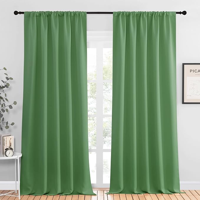 NICETOWN Blackout Curtains for Living Curtains, Froest Green, 2 Panels, 52 by 95, Room Darkening Window Curtain Panels, Easy-Care Solid Thermal Insulated Draperies/Drapes for Daughter Room
