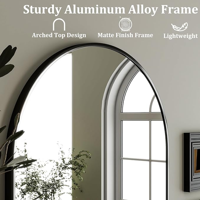 HARRITPURE Arched Wall Mirror 24"x36" Black Metal Frame Vanity Mirrors | Aluminum Alloy Frame Bathroom Mirror Living Room, Bedroom and Entryway