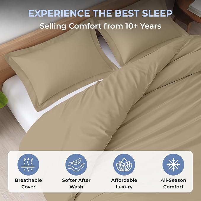 Kotton Culture 3 Pc 120" x 98" Duvet Cover Set Oversized King 100% Egyptian Cotton - 600 TC Comforter Cover, Zipper Closure & Corner Ties - Fits Large King Inserts - Taupe