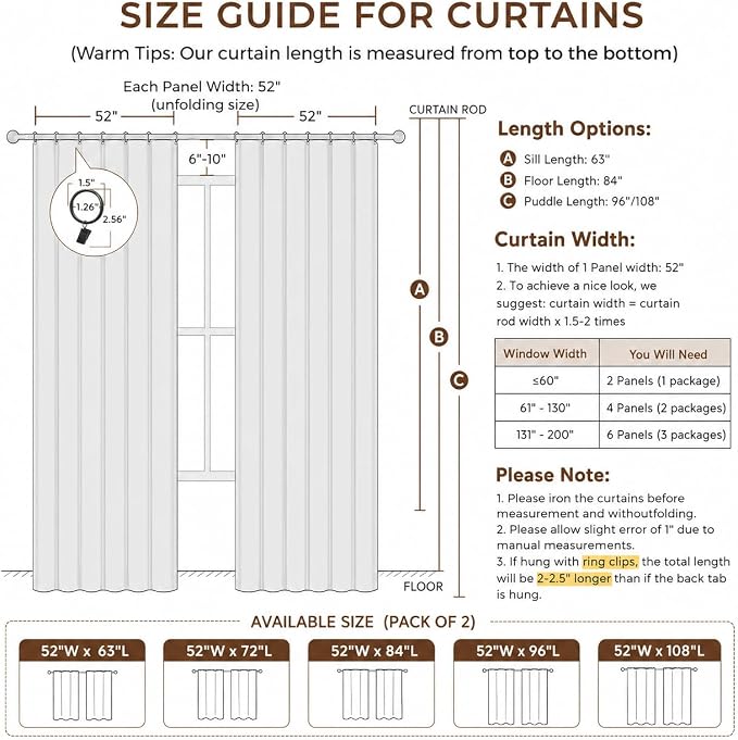 Deconovo 100% Blackout Curtains for Bedroom, Linen Textured Thermal Insulated Drapes with 20 Clip Rings, Noise Reducing Curtains for Nursery, Set of 2, Grey, 52" W x 96" L, 2 Panels