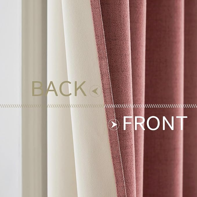 MIULEE 100% Blackout Linen Curtains for Bedroom 42x63 Inches Dusty Rose | Room Darkening, Light Blocking, Thermal Insulated, Grommet Top, Linen Textured, Window Curtains for Living Room, 2 Panels