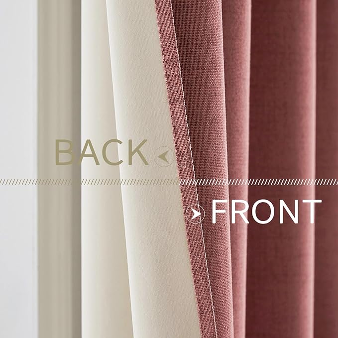 MIULEE 100% Blackout Linen Curtains for Bedroom 52x84 Inches Dusty Rose | Room Darkening, Light Blocking, Thermal Insulated, Grommet Top, Linen Textured, Window Curtains for Living Room, 2 Panels