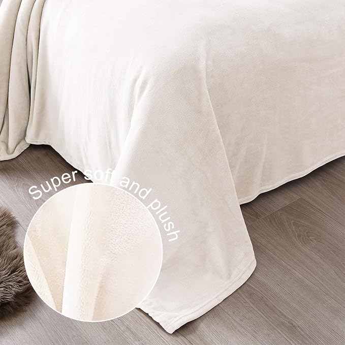Exclusivo Mezcla Soft Large Fleece Throw Blanket for Couch, Ivory | 50x70 Inches, Double-Sided Brushed Flannel, Lightweight Plush Cozy Blanket for Home Decor, All Season, Machine Washable