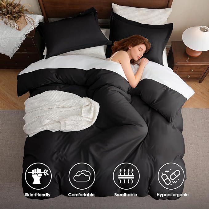 FreshCulture California King Duvet Cover - 3 Pieces Microfiber Duvet Cover Set with Zipper Closure - Lightweight & Easy Care - 1 Comforter Cover & 2 Pillow Shams - Comforter Not Included (Black)