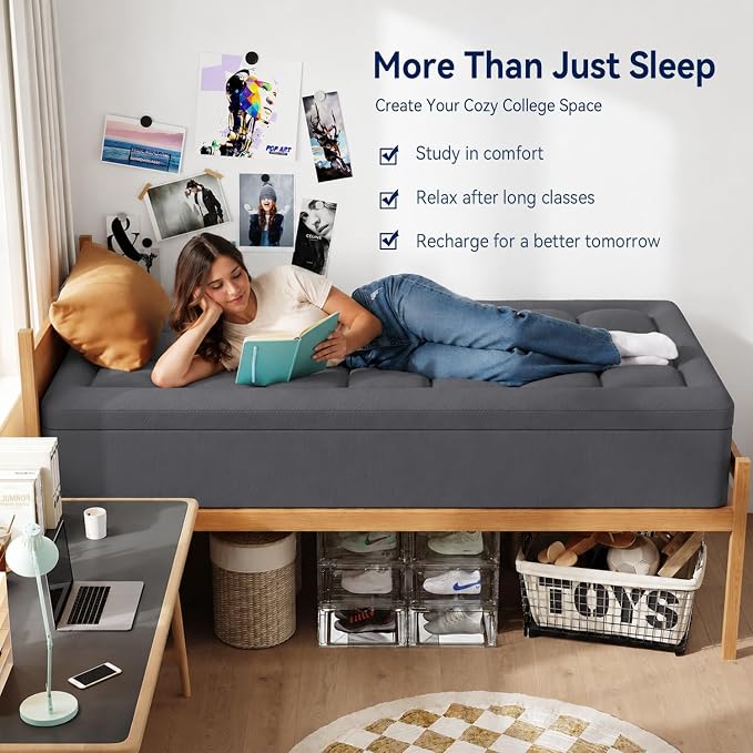 ELEMUSE Twin XL College Dorm Essentials 3 Inch Memory Foam Mattress Topper | Dual Layer Design, 2 Inch Cooling Gel Foam and 1 Inch Soft Pillow Top Bed Pad, Back to School, Comfortable Support