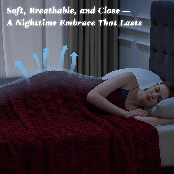 Anysay Knitted Weighted Blanket for Adult, Chunky Knit Throw 36''*48'' 3lbs | Cooling Weighted Blanket for Sleep Breathable Machine Washable Fall Heavy Blanket for Room Decor(Red)