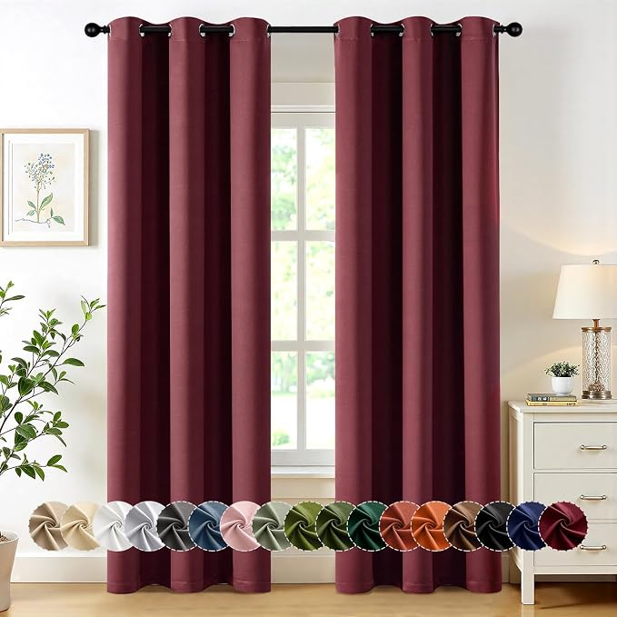 MIULEE Christmas Blackout Curtains for Bedroom 2 Panel 40"x84" Burgundy Red | Thermal Insulated, Living Room Darkening Grommet Drapes, Noise Reducing, Light Blocking Window Treatments