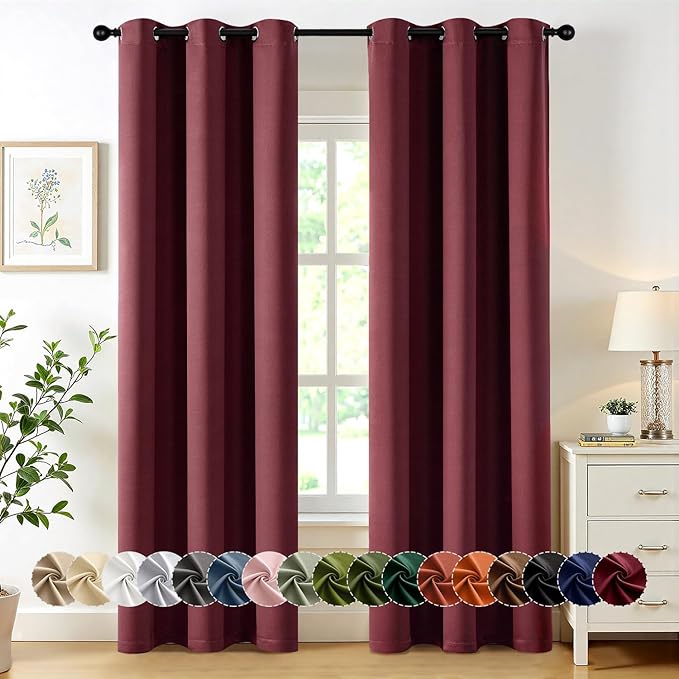 MIULEE Christmas Blackout Curtains for Bedroom 2 Panel 40"x90" Burgundy Red | Thermal Insulated, Living Room Darkening Grommet Drapes, Noise Reducing, Light Blocking Window Treatments