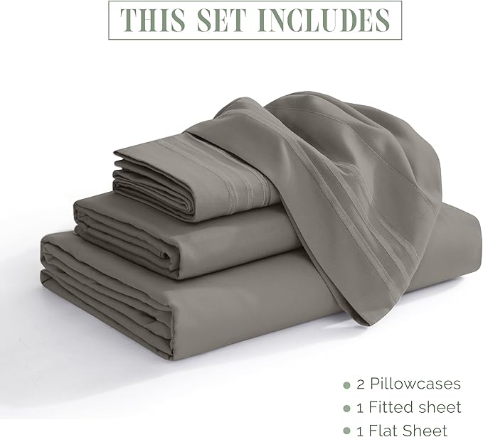 Elegant Comfort Luxury 1500 Premium Hotel Quality Microfiber 4-Piece Sheet Set - Wrinkle Resistant, All Around Elastic Fitted Sheet, Deep Pocket up to 16", Twin/Twin XL, Grey