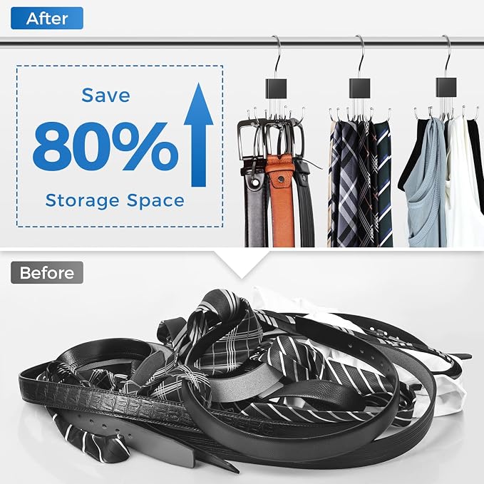 1 Pack Belt Hanger, Belt Organizer for Closet | 360° Rotatable, Max 24 Belt Storage, Space Saving, Closet Organizers and Storage