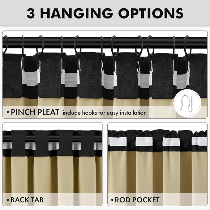 MIULEE 100% Blackout Linen Curtains for Bedroom 42 x 90 Inch Black 2 Panels | Thermal Insulated, Room Darkening Drapes for Living Room, Back Tab Rod Pocket Pinch Pleated, Solid Luxury Decor
