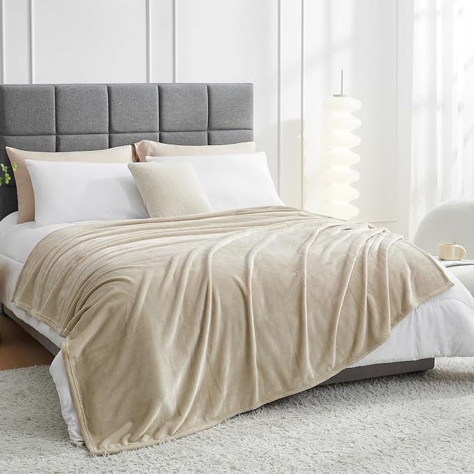 Hansleep Full Taupe Fleece Blanket, Soft Flannel Bed Blanket | Fuzzy Cozy Blanket 84x90 Inches, Multi-use for Bed, Sofa, Couch, Travel, Camping, All Season Warm Lightweight Cover