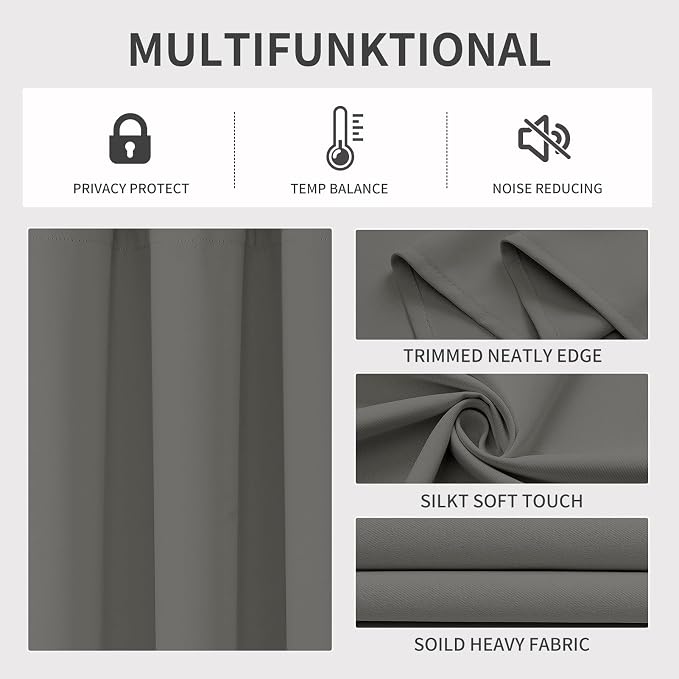 Joydeco Blackout Curtains 108 Inches Long 2 Panels Set, Thermal Insulated Long Curtains& Drapes 2 Burg, Room Darkening Drapes for Bedroom Living Room Window (Light Grey, W37 x L108 Inch)