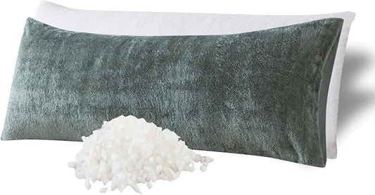 WhatsBedding Memory Foam Body Pillow with Cover, Long Bed Pillow for Adults | Removable Plush Fuzzy Envelope Closure, Firm Support for Side Sleepers, Reading & naps, Large Size Fits All, Relieves Pain