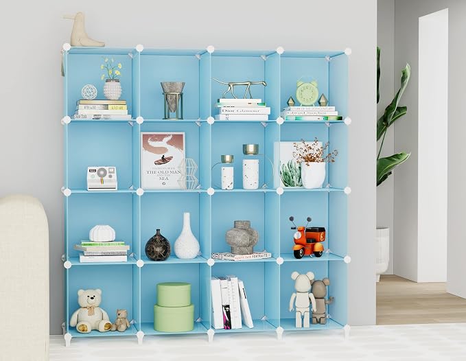 HOMIDEC Cube Storage Organizer, 16-Cube Closet Organizers and Storage | Portable Closet Organizer, Storage Cubes Shelves for Bedroom, Bathroom, Clothes Rack, Bookshelf for Kids Room, Blue