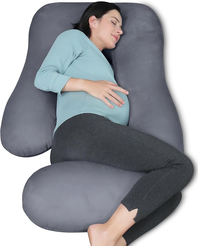 MOON PARK Pregnancy Pillows for Sleeping - U Shaped Full Body Maternity Pillow with Removable Cover - Support for Back, Legs, Belly, Hips - 57 Inch Pregnancy Pillow for Women - Dark Grey