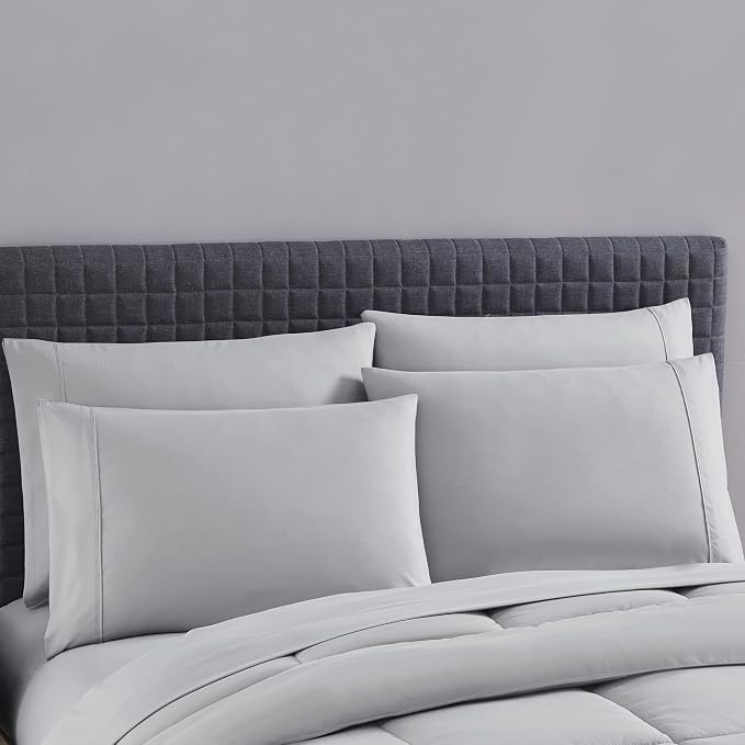 King Size Comforter Set with Sheets - 7-Piece Bedding Collection - 1 Comforter, 1 Fitted Sheet, 1 Flat, 4 Pillowcases - Deep Pocket - Soft & Breathable Premium Quality - Ideal for All Seasons, Silver