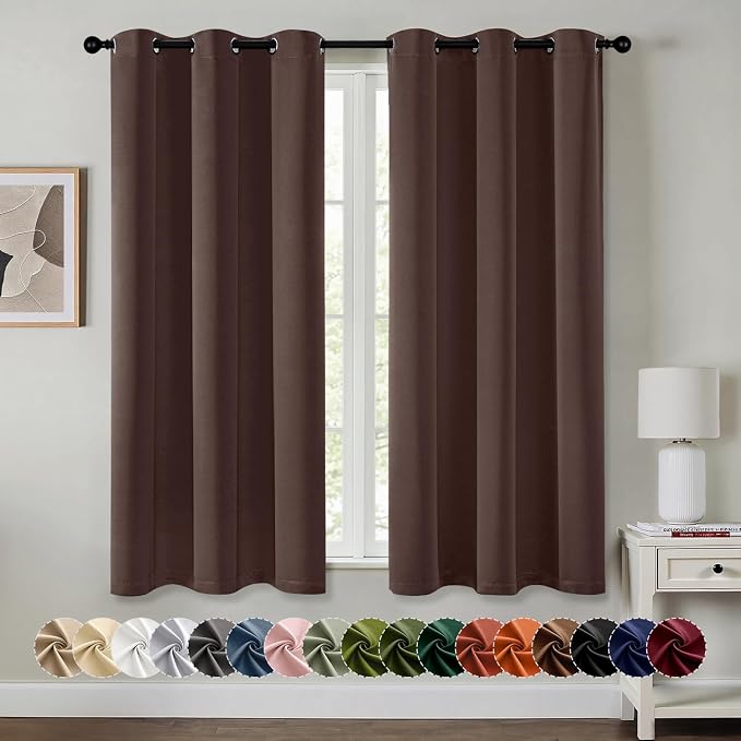 MIULEE Blackout Curtains for Bedroom 2 Panels 40 x 63 Inch Long Dark Brown | Thermal Insulated, Living Room Darkening Grommet Drapes, Noise Reducing, Light Blocking Window Treatments