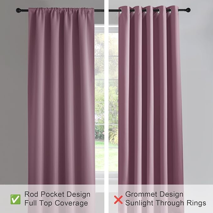 PONY DANCE Blackout Curtains - Thermal Insulated, Energy Saving & Noise Reducing Bedroom and Living Room Drapes, Dusty Rose, W 42x L 72 Inch, Set of 2 Rod Pocket Curtain Panels