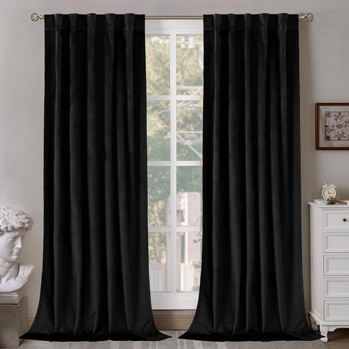 BGment Black Velvet Blackout Curtains for Living Room, 2 Panels, 42x84 Inch | 84 inch Elegant Curtains, Thermal Insulated, Thick, Noise Reduce, Super Soft, Luxury Panels for Bedroom, Back Tab Rod Pocket