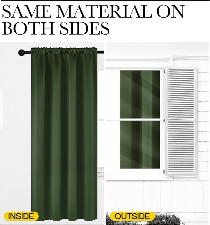 NICETOWN Dark Green Blackout Curtains for Cafe 42" Wide x 36" Long 2 Panels | Satin Curtains for Kitchen Small Windows Rod Pocket Noise Reducing Faux Silk Drapes for Cupboard, Light Blocking Home Decor