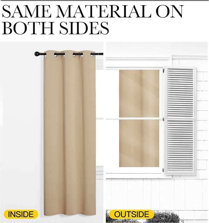 NICETOWN Bedroom Blackout Curtains Panels 1 Pair 55 x 94-in Biscotti Beige | Triple Weave Energy Saving Thermal Insulated Solid Grommet Blackout Draperies for Patio