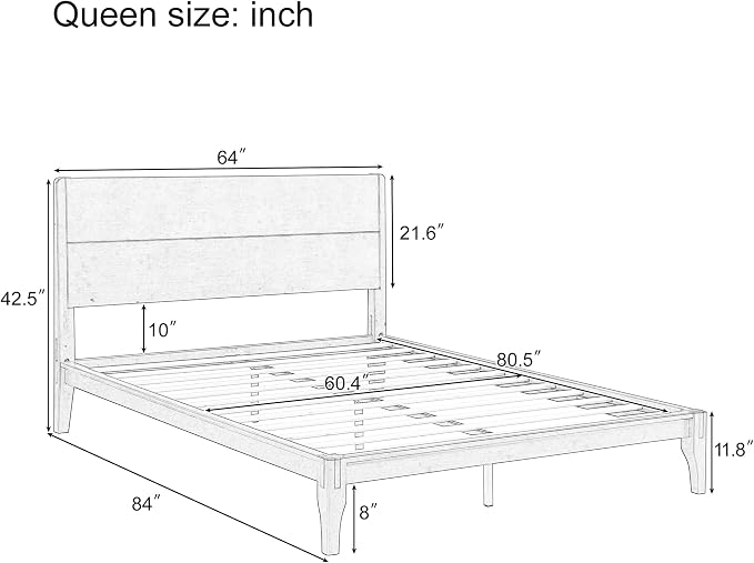 Merax Queen Size Bamboo Platform Bed Frame with Tall Headboard, Brown | Mid-Century Modern Solid Bedframe Queen-Size, Wood Slat Support, No Box Spring Needed, Easy Assembly, Noise Free
