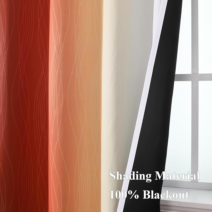 Burnt Orange and Greyish White Ombre Blackout Curtains 52Wx45L Inch Long | Light Blocking Short Window Curtains,Energy Saving,Thermal Insulated,Room Darkening Grommet Drapes for Bedroom,2 Panels